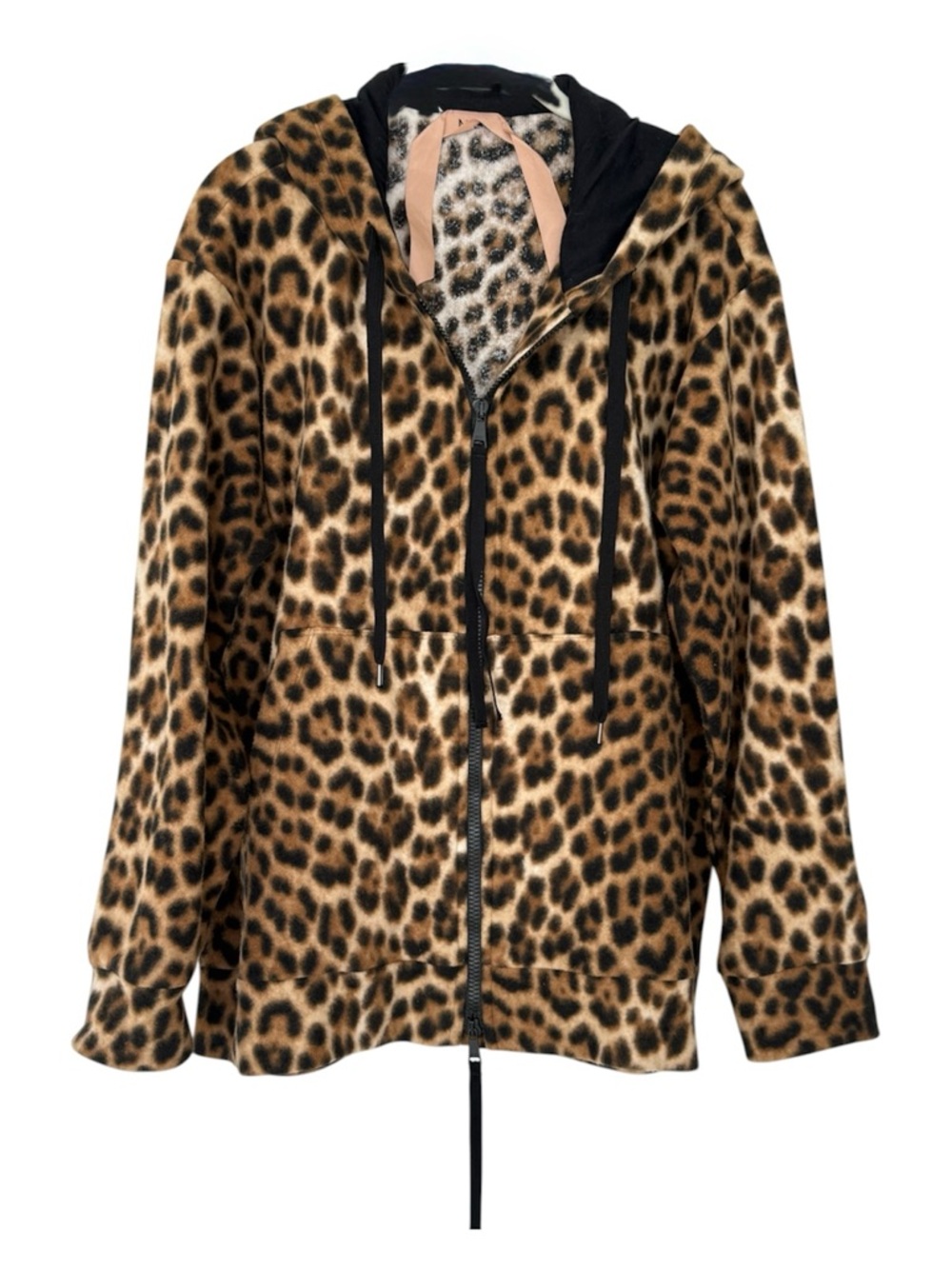 No. 21 Leopard Print Fleece Zip Hoodie Jacket, Made In Italy
